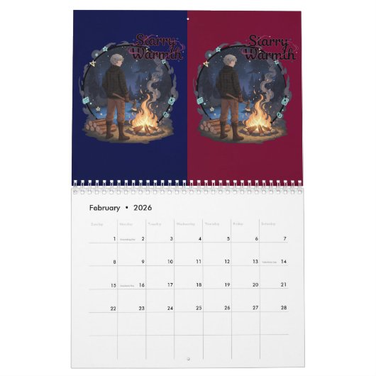 Starry Warmth - Lumberjack Anime Boy by Campfire カレンダー (2月 2026)