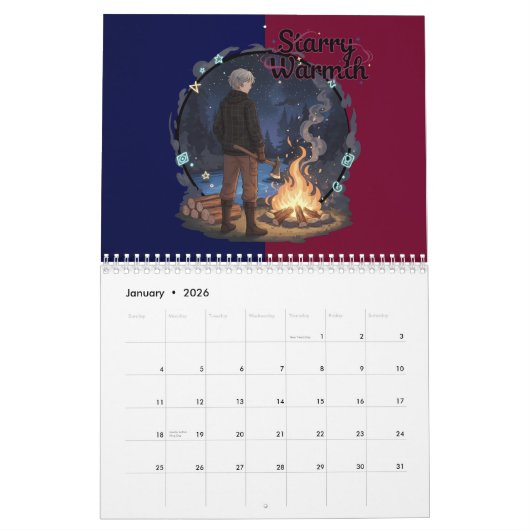 Starry Warmth - Lumberjack Anime Boy by Campfire カレンダー (1月 2026)