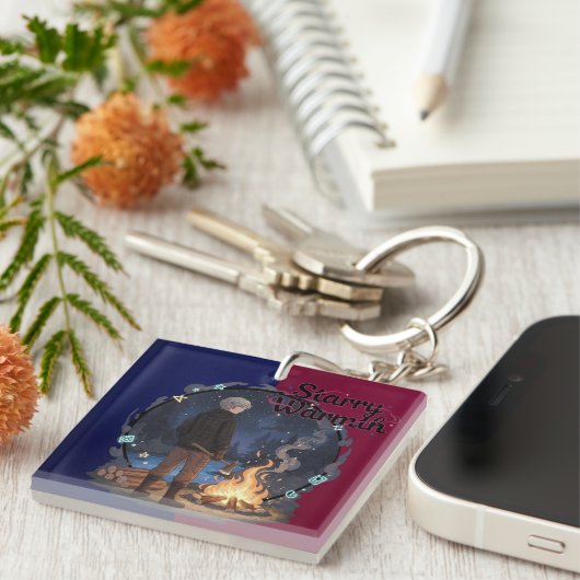 Starry Warmth - Lumberjack Anime Boy by Campfire キーホルダー (正面右)
