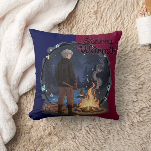 Starry Warmth - Lumberjack Anime Boy by Campfire クッション (ブランケット)