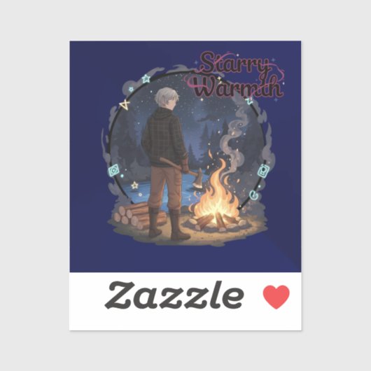 Starry Warmth - Lumberjack Anime Boy by Campfire シール (シート)