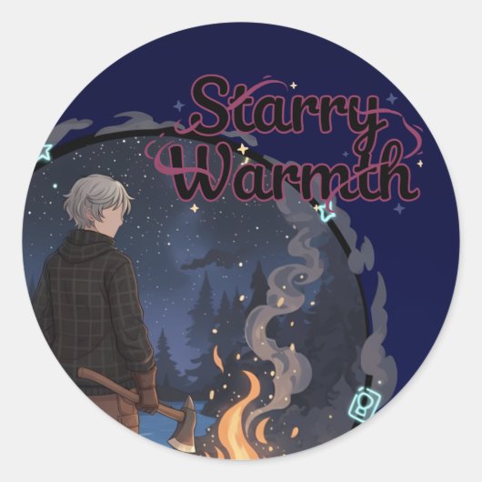 Starry Warmth - Lumberjack Anime Boy by Campfire ラウンドシール (正面)