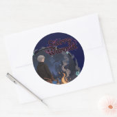 Starry Warmth - Lumberjack Anime Boy by Campfire ラウンドシール (封筒)