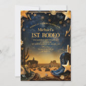 Starry Western Cowboy 1st Birthday Rodeo 招待状 (正面)