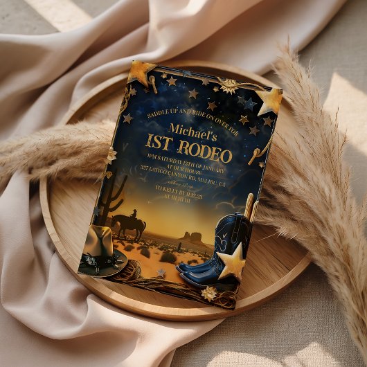 Starry Western Cowboy 1st Birthday Rodeo 招待状