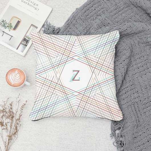 Starry White Monogram ・幾何学星・アールデコ クッション