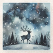 Starry Winter Night Deer ガラスコースター (正面)