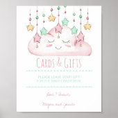 Stars and Cloud Girl Baby Shower Gift Table Sign ポスター (正面)