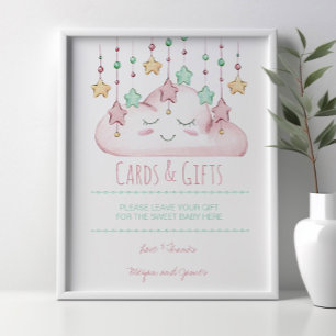 Stars and Cloud Girl Baby Shower Gift Table Sign ポスター