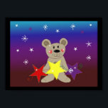 Stars and Snowflakes with Little Bear ポスター<br><div class="desc">Pretty blues and purples in the background featuring this little teddybear holding a string of colored stars. Little stars and snowflakes accent the background too.</div>