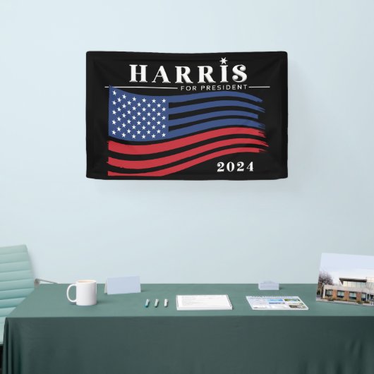Stars and Stripes Harris for President 2024 横断幕 (トレードショー)