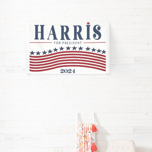 Stars and Stripes Harris for President 2024 横断幕 (インサイチュ)