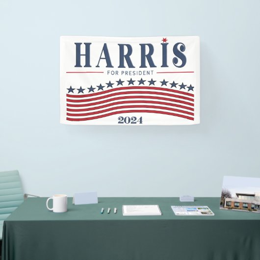 Stars and Stripes Harris for President 2024 横断幕 (トレードショー)