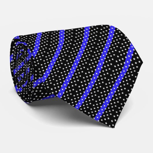 Stars and Thin Blue Line Stripes Neck Tie ネクタイ (ロール)