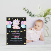Stars Balloons Unicorn誕生日招待状写真 招待状 (スタンド正面)