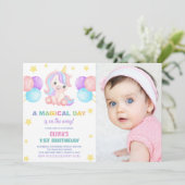 Stars Balloons Unicorn誕生日招待状写真 招待状 (スタンド正面)