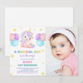 Stars Balloons Unicorn誕生日招待状写真 招待状 (正面/裏面)