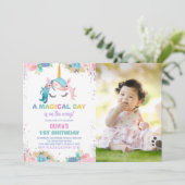 Stars Balloons Unicorn誕生日招待状写真 招待状 (スタンド正面)