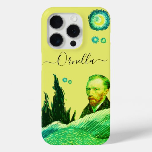 STARS elegant face VanGogh text editable yellow Case-Mate iPhoneケース (裏面)