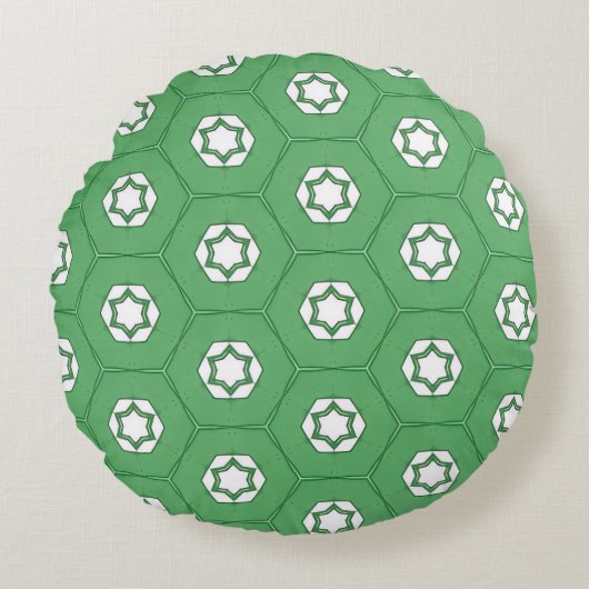 Stars in a honeycomb mint green circular pillow ラウンドクッション (正面)