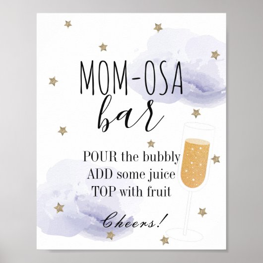 Stars & Lavender Clouds Baby Shower Mom-osa Bar ポスター (正面)