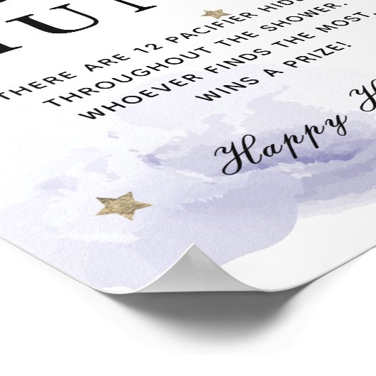 Stars & Lavender Clouds Baby Shower Pacifier Hunt ポスター (角)