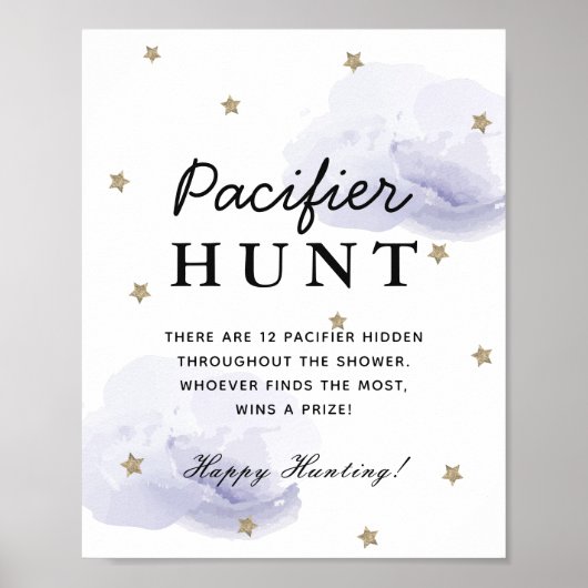Stars & Lavender Clouds Baby Shower Pacifier Hunt ポスター (正面)