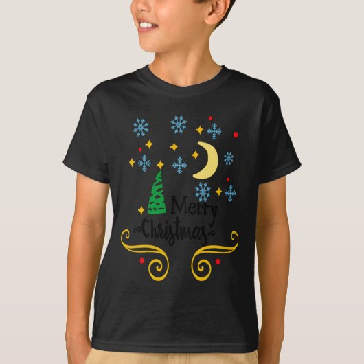 Stars Moon Snowflakes And Merry Christmas Kids  Tシャツ (正面)