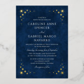Stars Night Sky Celestial Wedding 箔招待状 (正面)