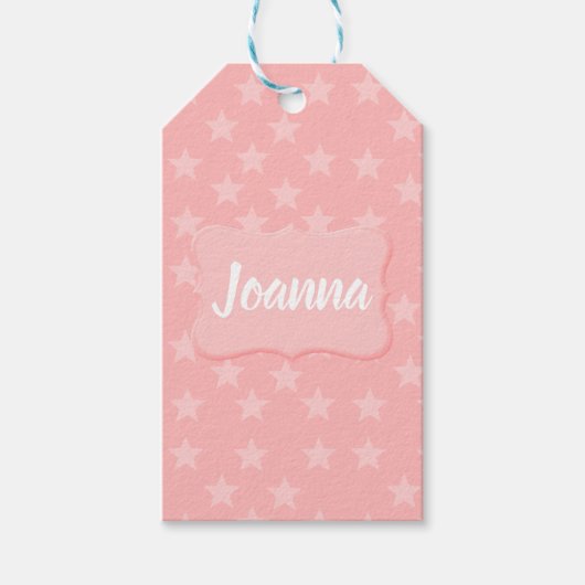 Stars on Pink Monogram or Nameカスタム ギフトタグ (正面)