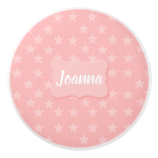 Stars on Pink Monogram or Nameカスタム セラミックノブ (正面)