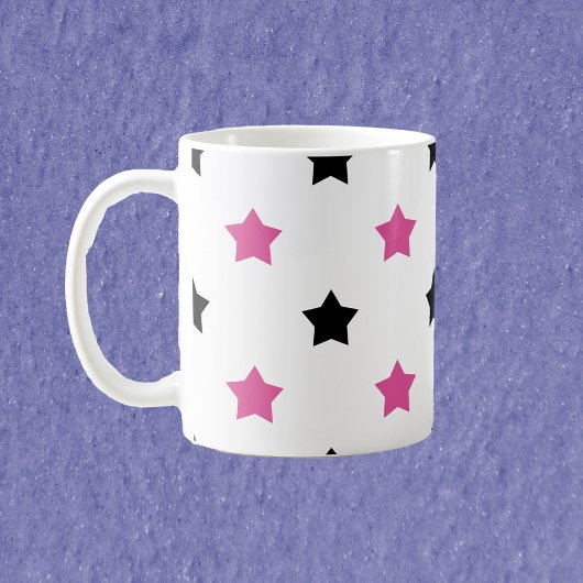 Stars Pink and Black Pattern White Background コーヒーマグカップ