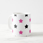 Stars Pink and Black Pattern White Background コーヒーマグカップ (正面左)