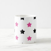 Stars Pink and Black Pattern White Background コーヒーマグカップ (中央)