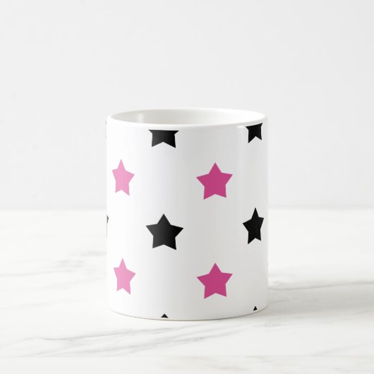Stars Pink and Black Pattern White Background コーヒーマグカップ (中央)