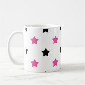 Stars Pink and Black Pattern White Background コーヒーマグカップ (左)