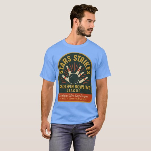 Stars & Strikes Vintage Candlepin Bowling Tシャツ (正面フル)