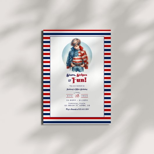 Stars, Stripes & Fun｜アメリカン・ボーイの誕生日 招待状