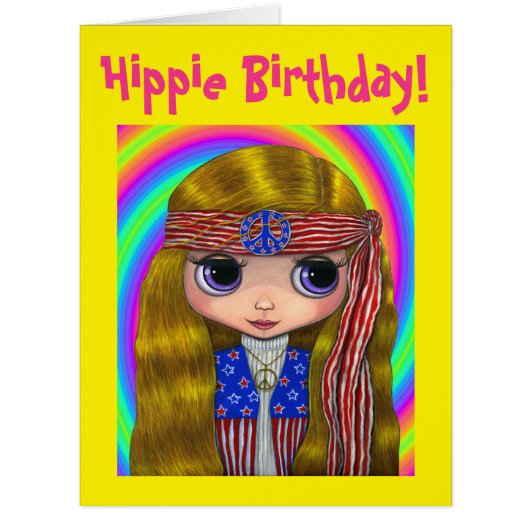 Stars & Stripes Hippie Girl Doll Peace Sign Cute (正面)
