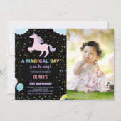 Stars Unicorn誕生日招待状と写真 招待状 (正面)