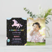Stars Unicorn誕生日招待状と写真 招待状 (スタンド正面)