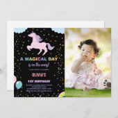 Stars Unicorn誕生日招待状と写真 招待状 (正面/裏面)
