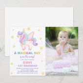 Stars Unicorn誕生日招待状と写真 招待状 (正面/裏面)