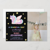Stars Unicorn誕生日招待状と写真 招待状 (正面/裏面)