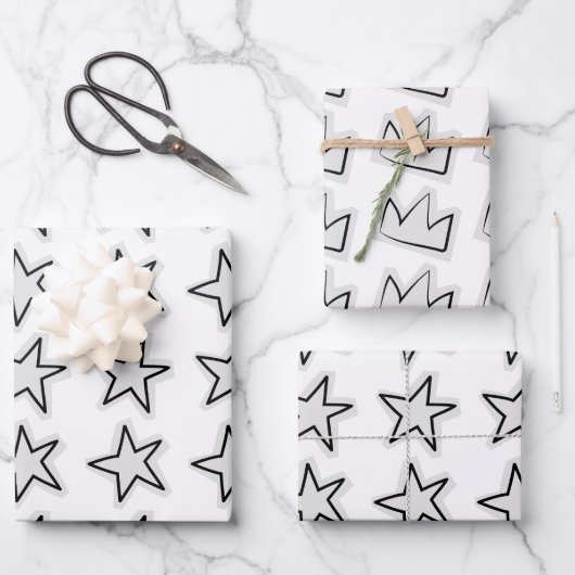 Stars Wrapping Paper Flat Sheet Set of 3 ラッピングペーパーシート (正面)