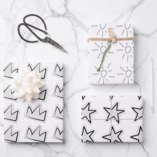 Stars Wrapping Paper Flat Sheet Set of 3 ラッピングペーパーシート