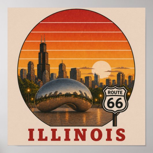Start Route 66 Chicago Skyline Sunset Poster ポスター (正面)