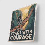 Start With Courage スクエア壁時計 (傾斜)