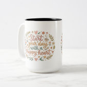 Start Your Day With A Happy Heart Coffee Mug Gift ツートーンマグカップ (正面左)