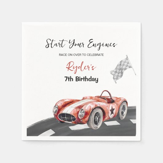 Start Your Engine Any Age Birthday  スタンダードカクテルナプキン (正面)